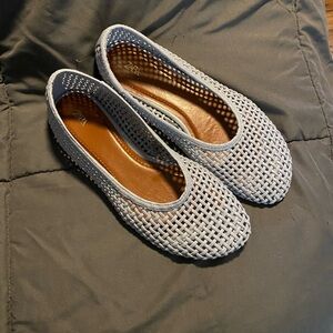 Zara Light Blue Woven Ballet Flats